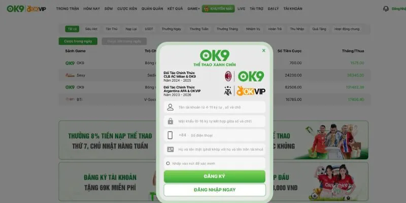 Đăng ký - đăng nhập vào OK9 trải nghiệm cực đã